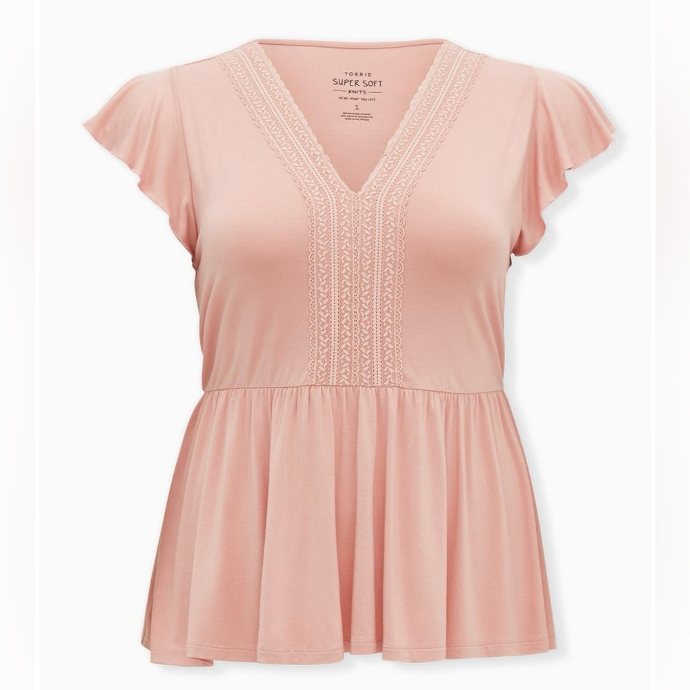 Torrid Super Soft Knits Babydoll Lace Trim Top Size 3X Blush Pink Coquette Boho